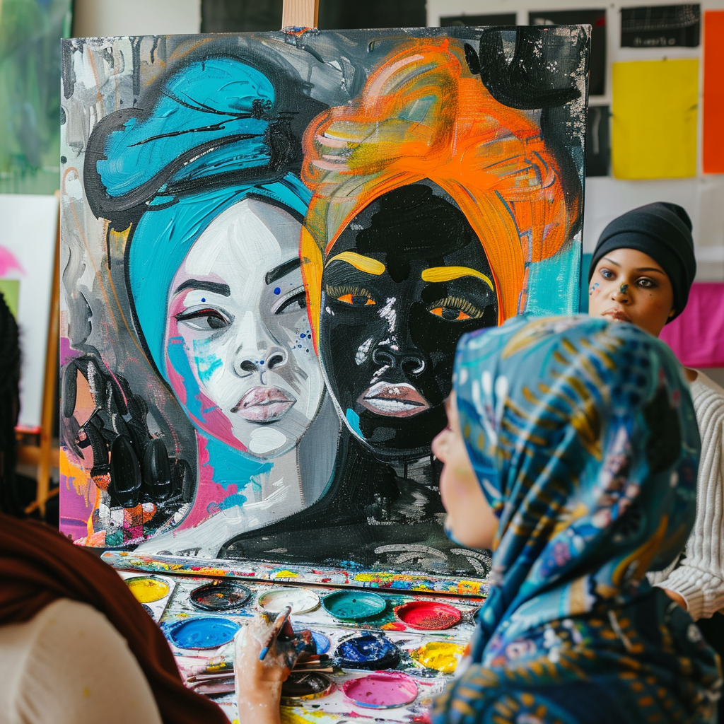 flat lay photography of paintings